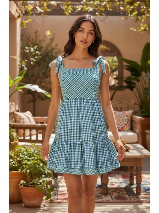 Shoshanna Dresses & Skirts - Shoshanna Sundress Sz 10 Blue Green Gingham Preppy Coastal Country Club Resort